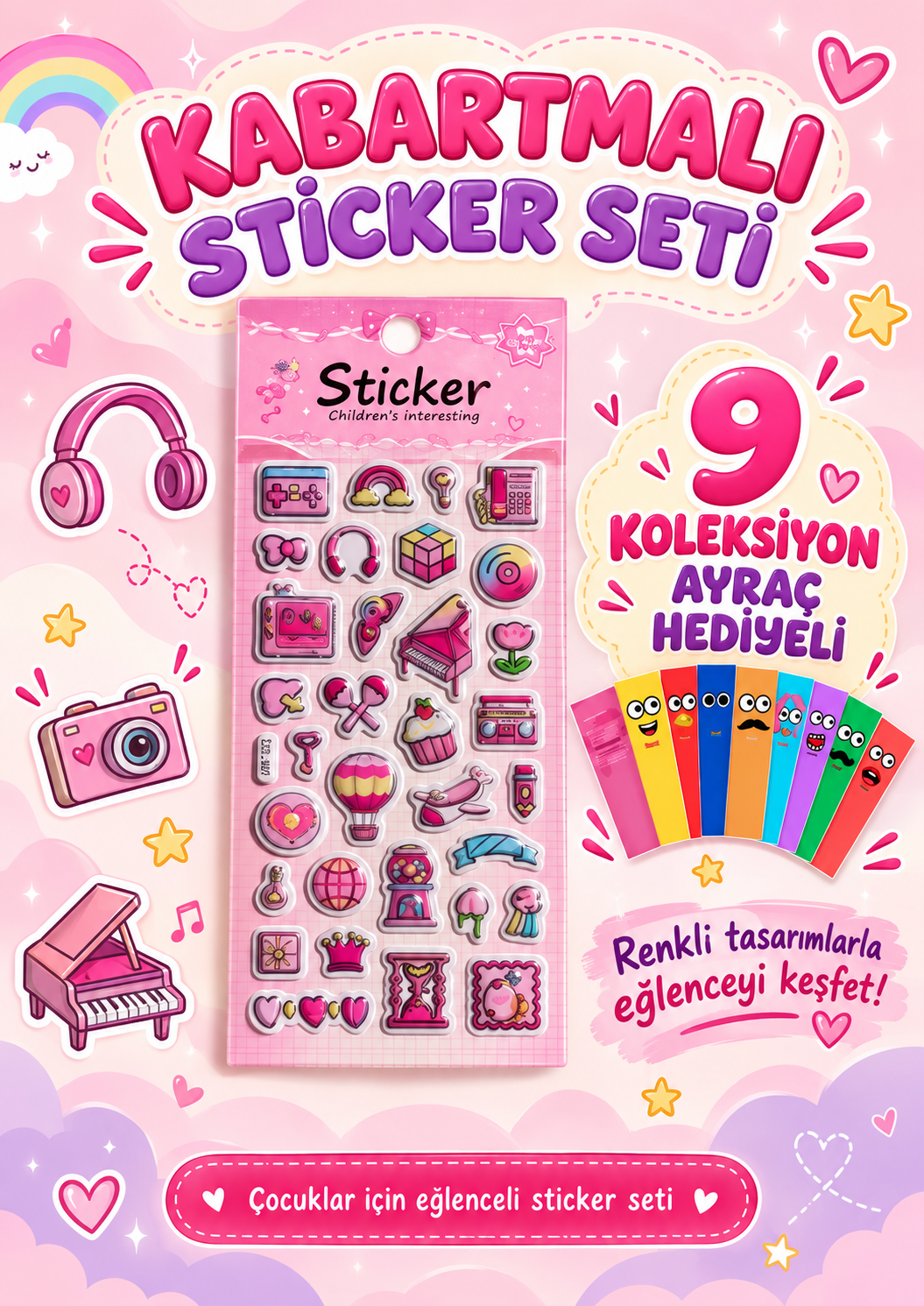 Sticker Seti – Kabartmalı 3D Sticker Etiket - Defter Laptop Ajanda Bullet Journal Sticker